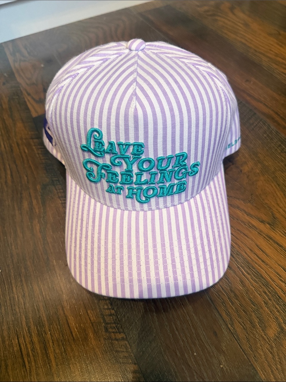 Field Grade Striped 'Leave Your Feelings At Home' Baseball Cap - Lavender & Teal